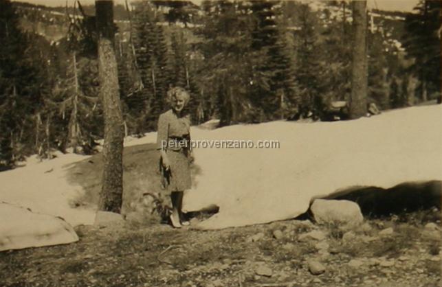 Peter Provenzano Photo Album Image_copy_168.jpg - Fay Provenzano in Yellowstone National Park, 1942.
Peter and Fay Provenzano vacationed at Yellowstone National Park while driving across the United States from Chicago, Illinois to Scramento, California.